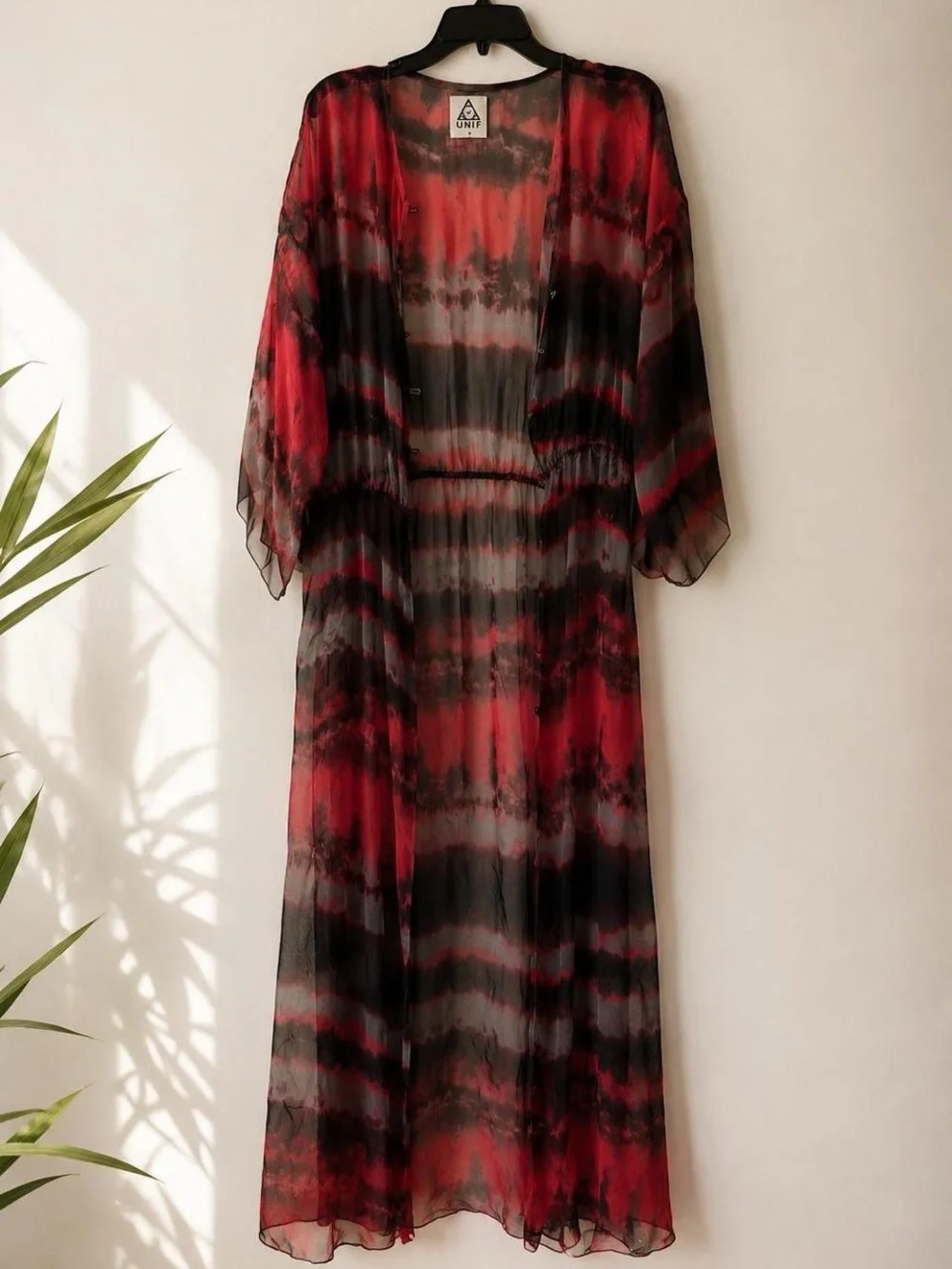 UNIF Sheer Tie Dye Maxi Kimono Small Boho Festival Goth Grunge Duster Cardigan - Picture 4 of 5